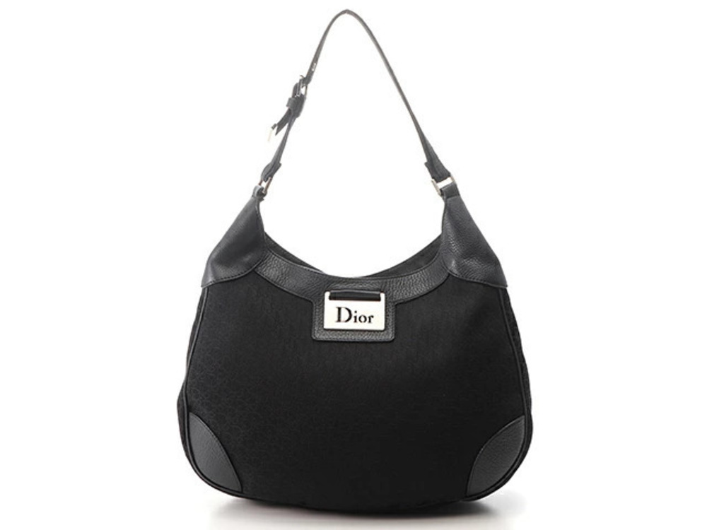 Christian Dior Trotter Hobo Bag Canvas Leather Black